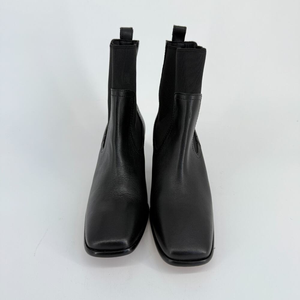 Patina Black Leather Ankle Boots Handmade Mexico Size 8 Square Toe Block Heel 90 - Picture 3 of 9